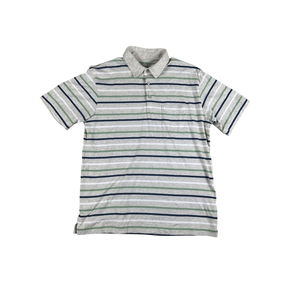 Patagonia Mens Organic Cotton Striped Polo Shirt Gray Green Blue Medium 1261